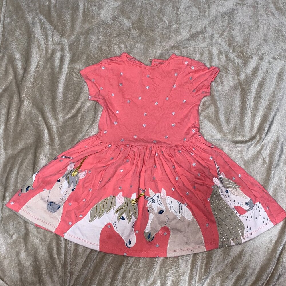 Mini Boden Jersey Unicorn Applique Dress Size 6/7
